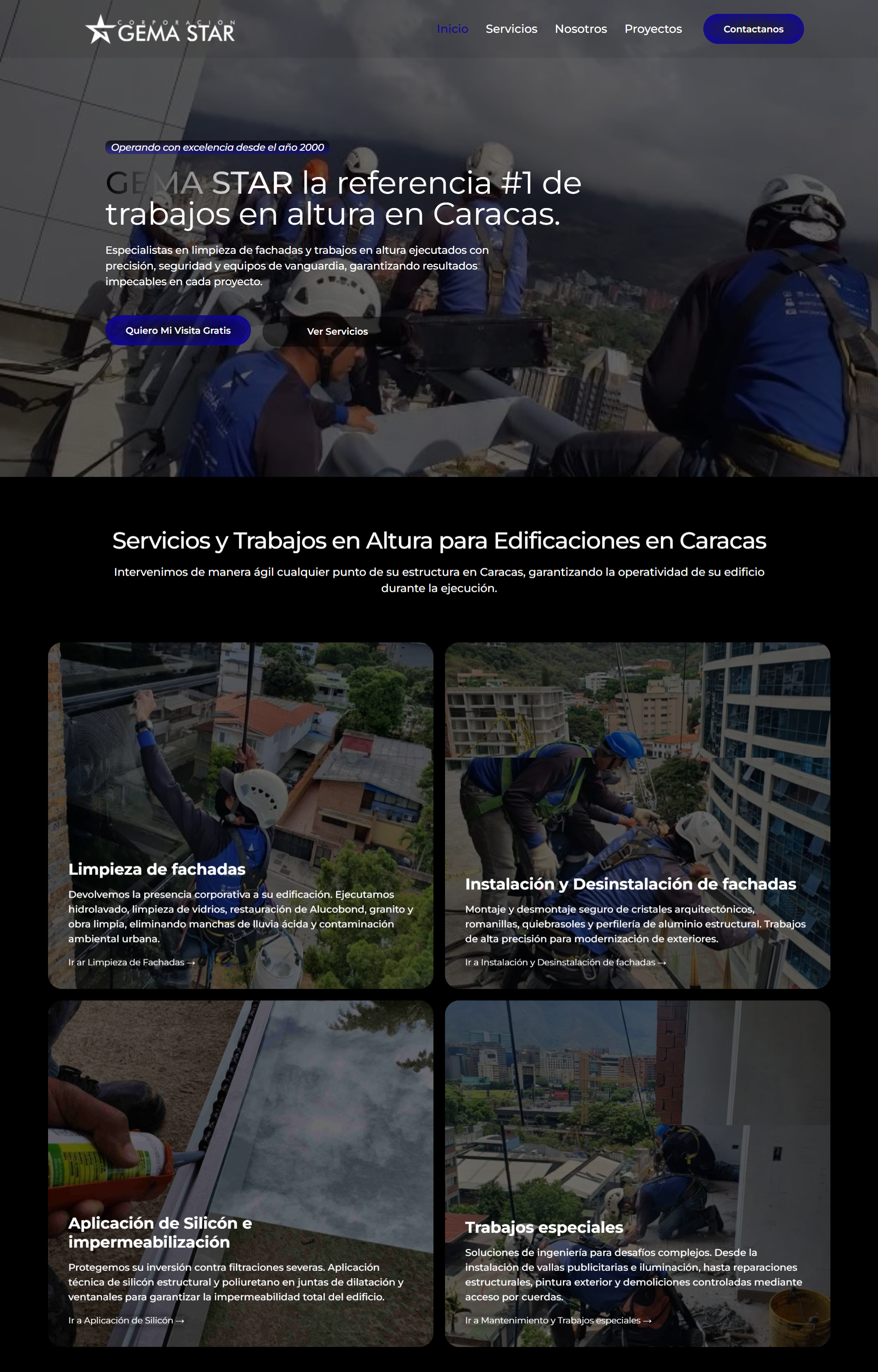 Captura de la web corporativa de Corporación Gema Star, con su portada y servicios